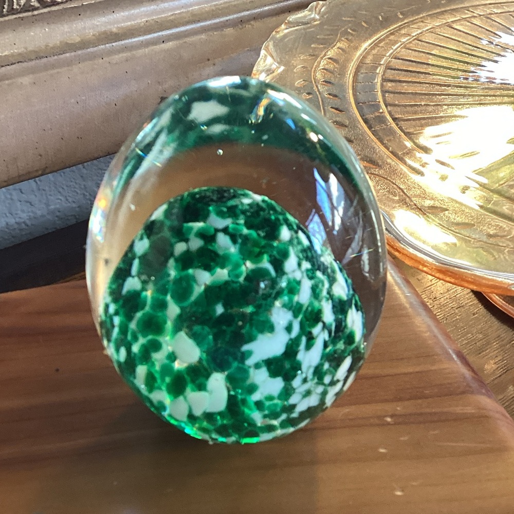 Emerald and Ivory Glass Art Piece